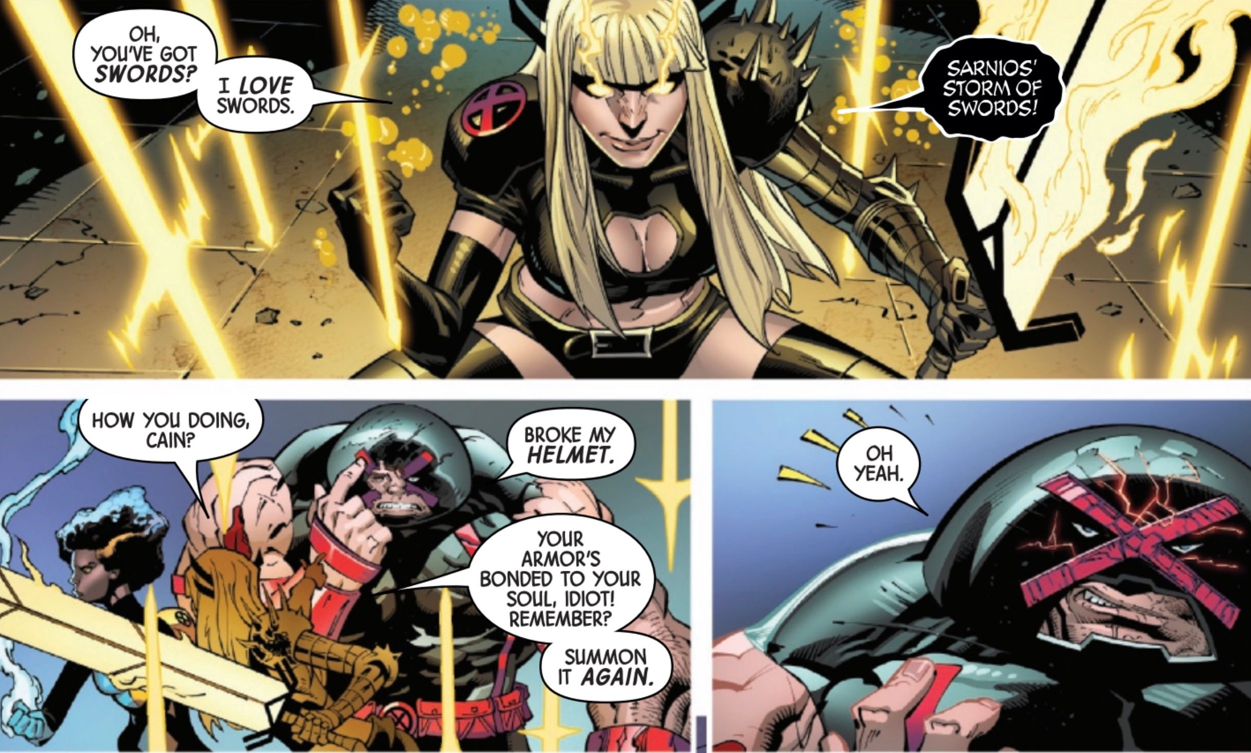 X-Men #13: Juggernaut summons his armor with his soul.