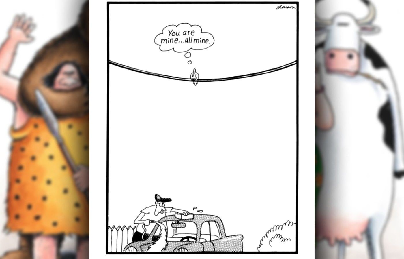 far side bird attacks car comic