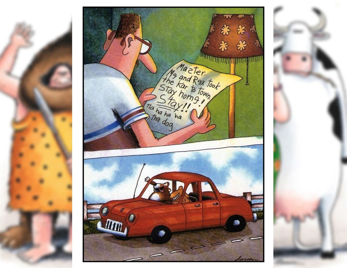 FAR SIDE DOG STEALS CAR