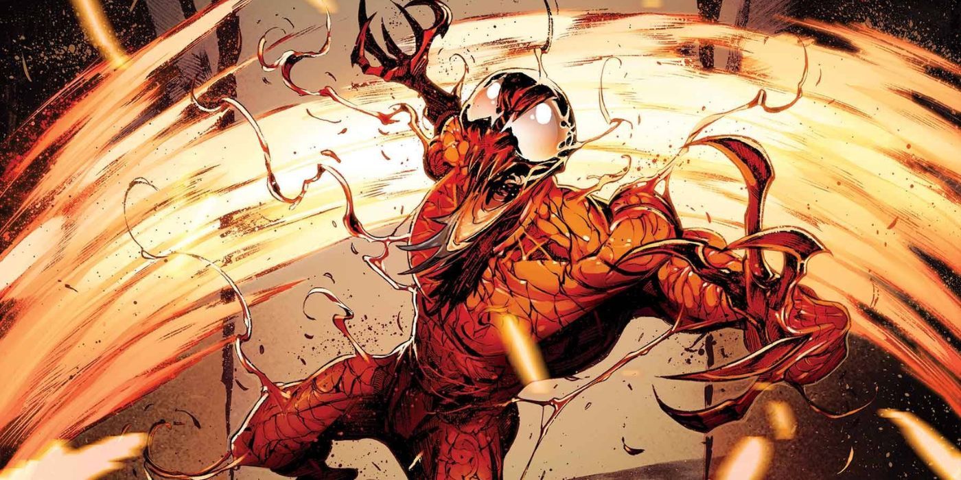 Carnage shrieks on Eddie Brock: Carnage #4 cover art by Iban Coello