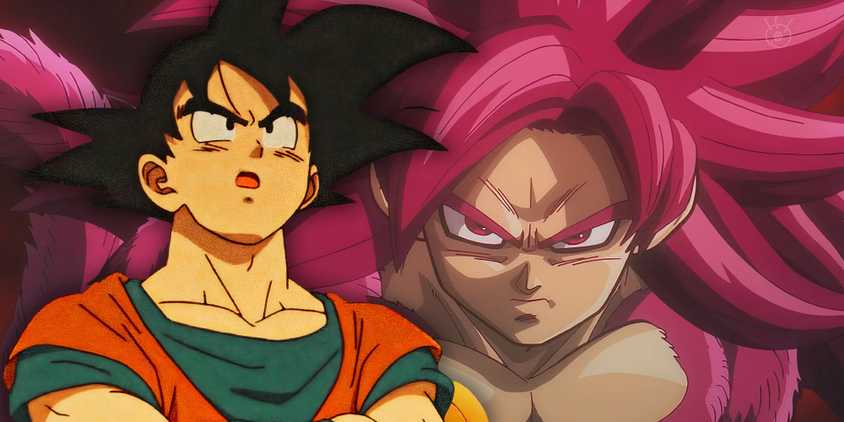 Goku confused in front and SSJ 4 daima in the BG