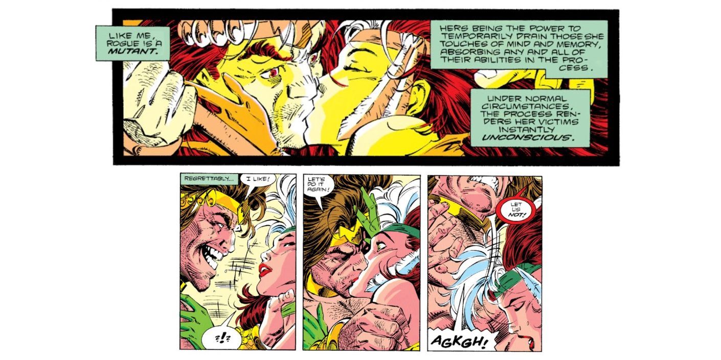 Uncanny X-Men: Rogue kisses Barbarus in the Savage Land