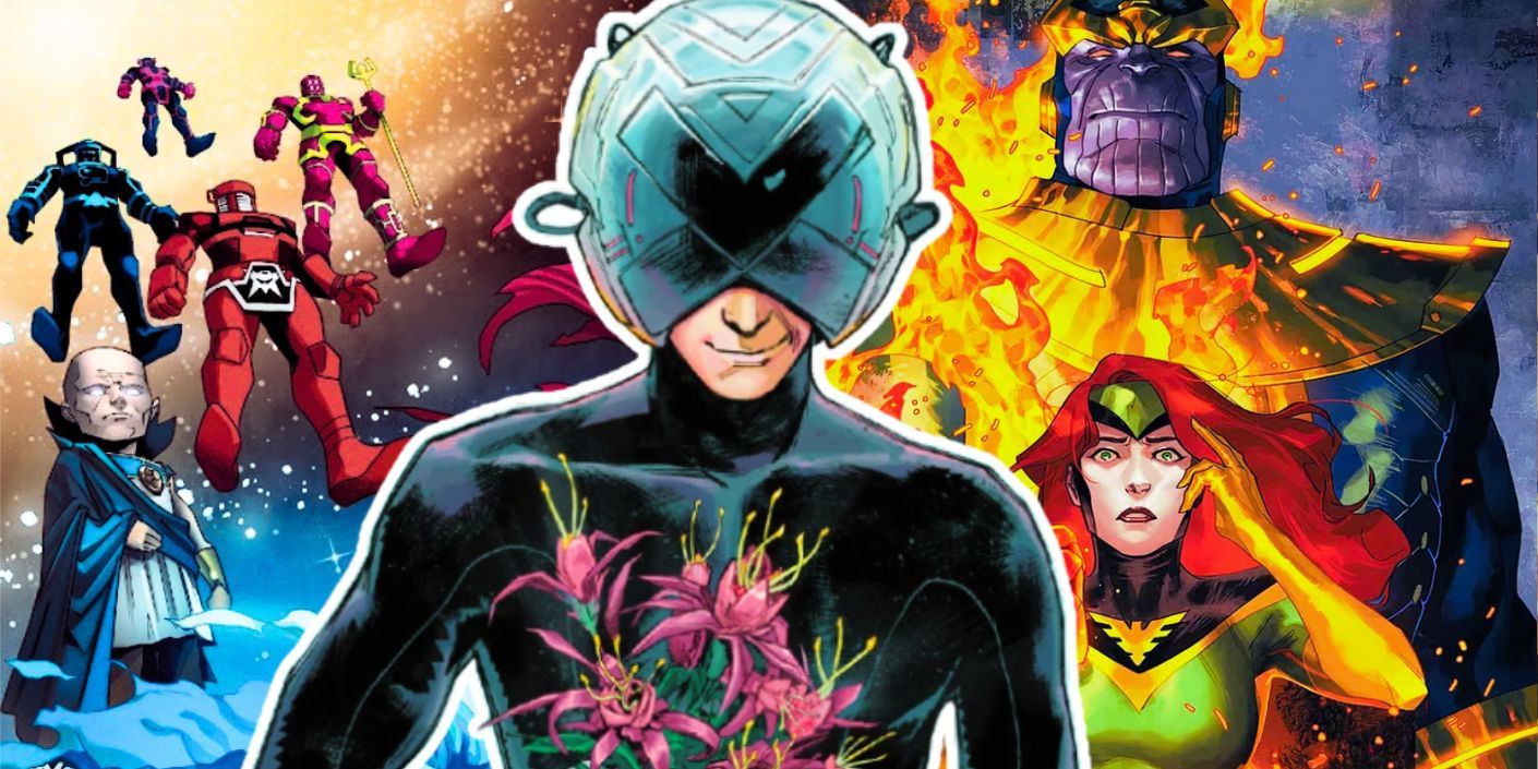 Custom image Professor Xavier in front of the Phoenix, Thanos, and cosmic entities