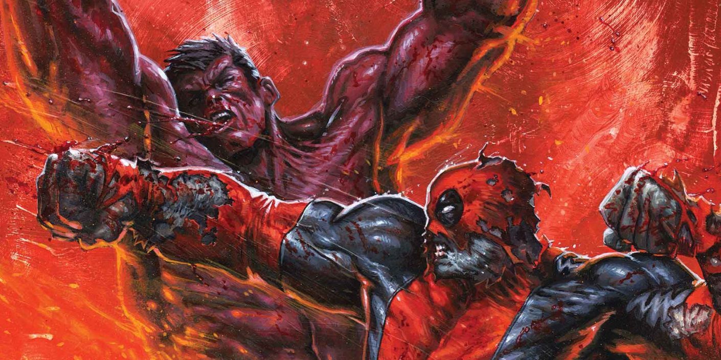 Deadpool punches a variant of Red Hulk
