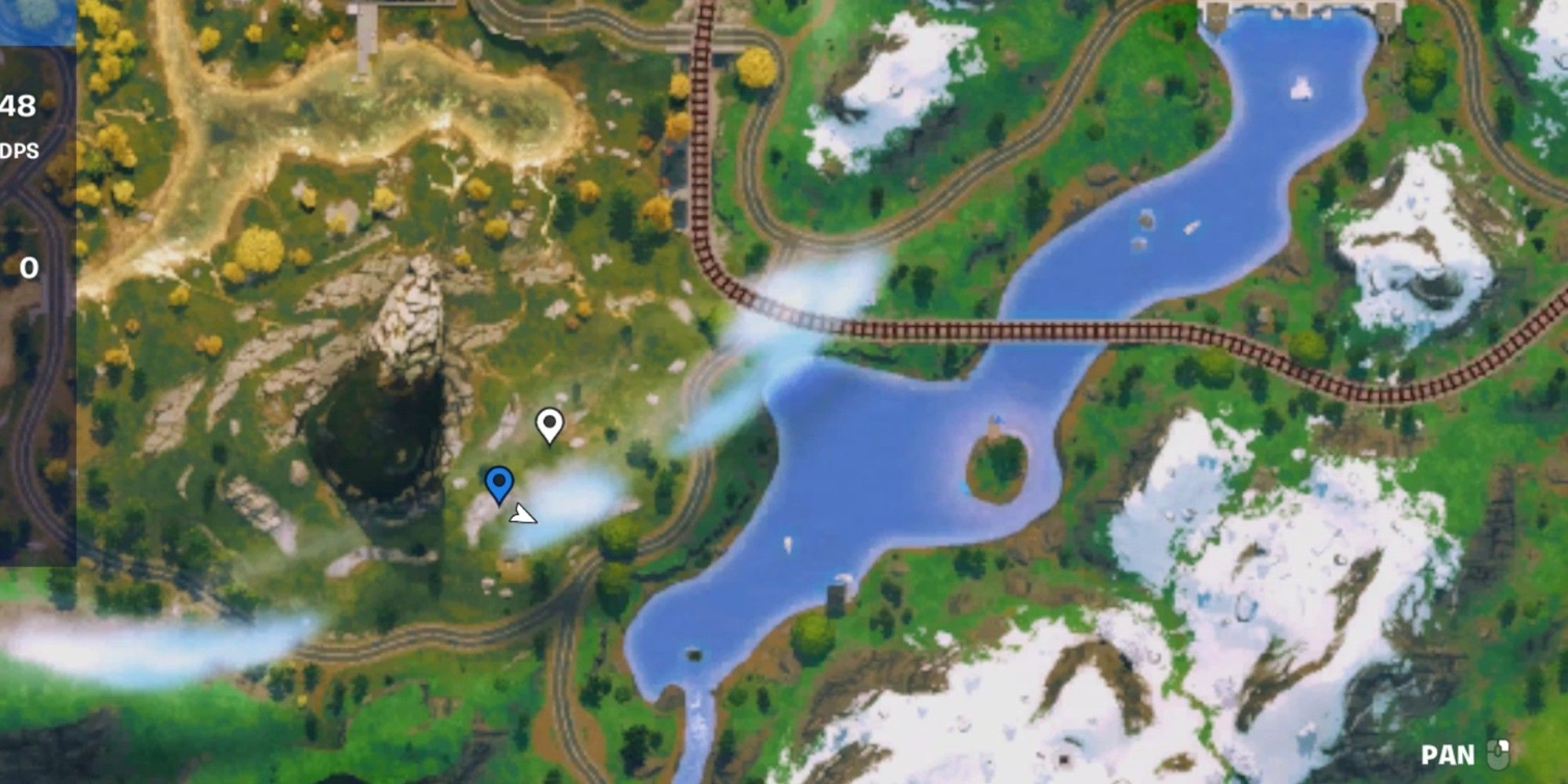 Jogador de Fortnite em frente à localização do Outlaw Midas para encontrar a mochila.