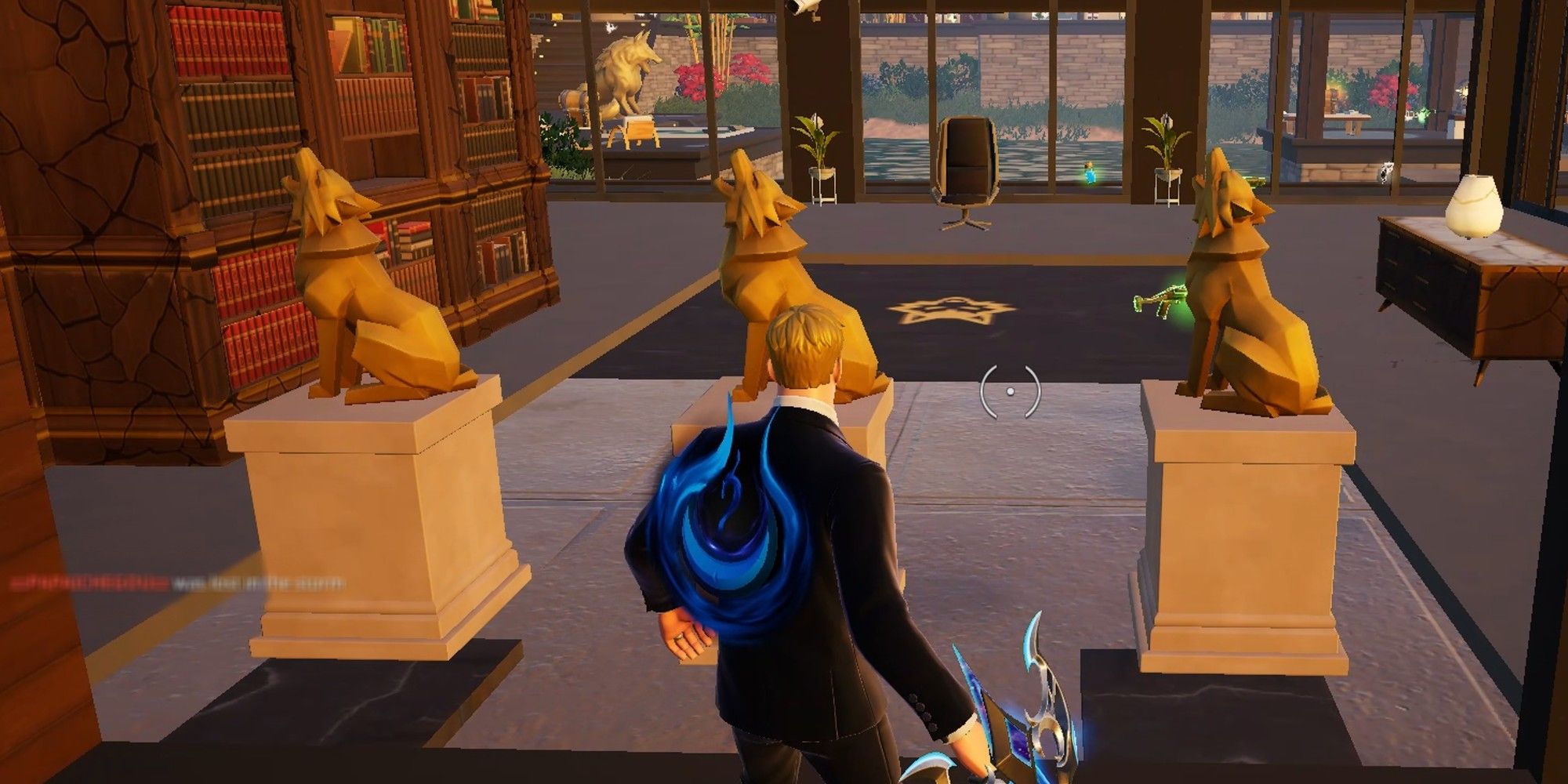 Fortnite player looking at wolves and vault.
