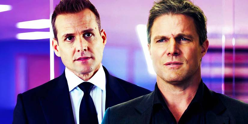 Gabriel Macht as Harvey Specter in Suits season 9's finale and Stephen Amell as Ted Black in Suits LA season 1 episode 2
