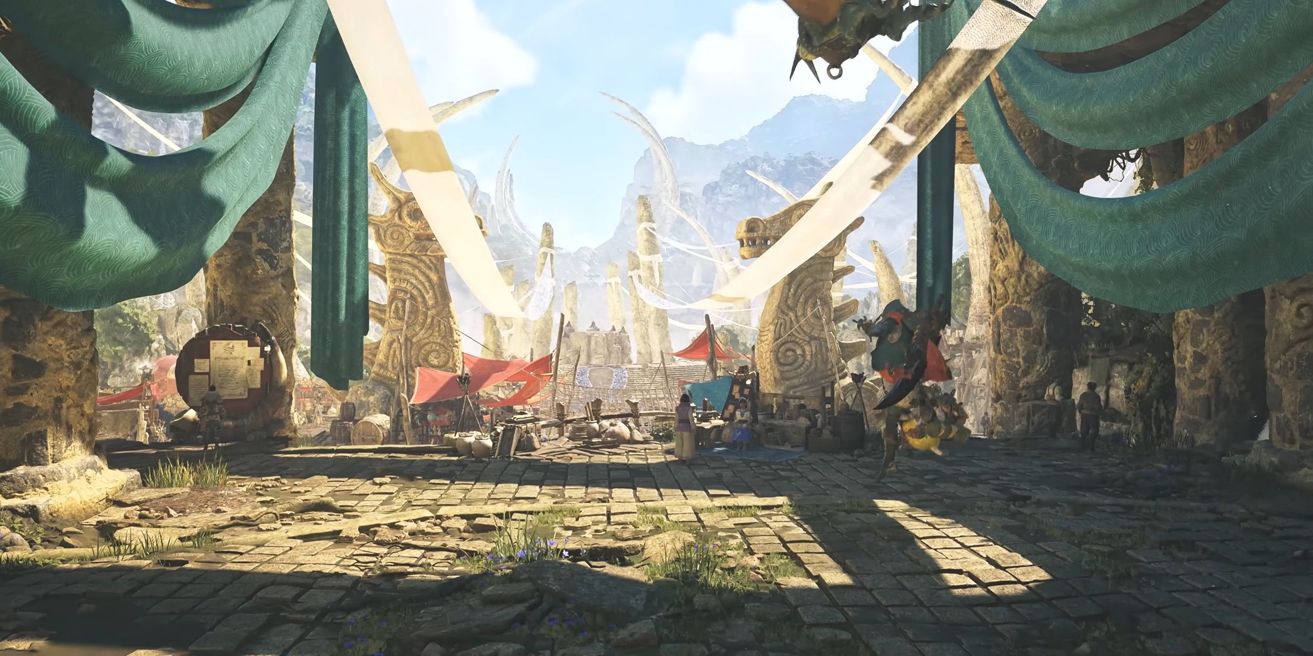 An image showing the entrance to MH Wilds new gathering hub.