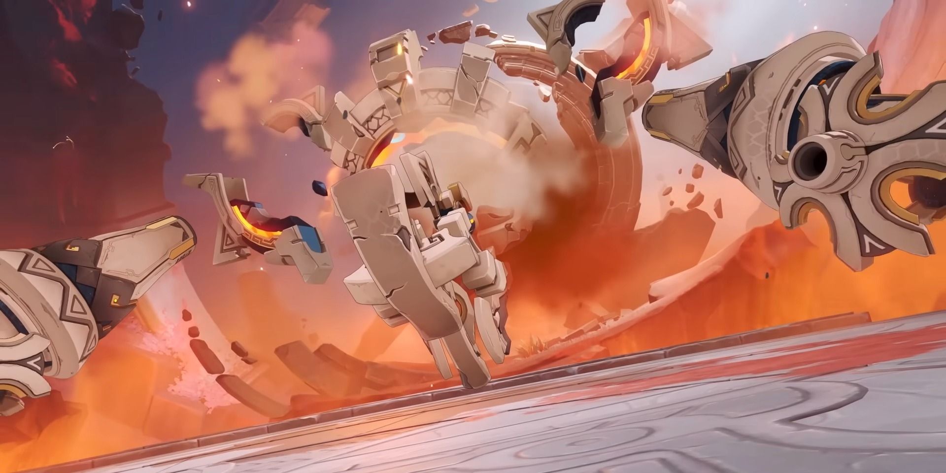 Genshin Impact&rsquo;s Automaton boss extends its arms.