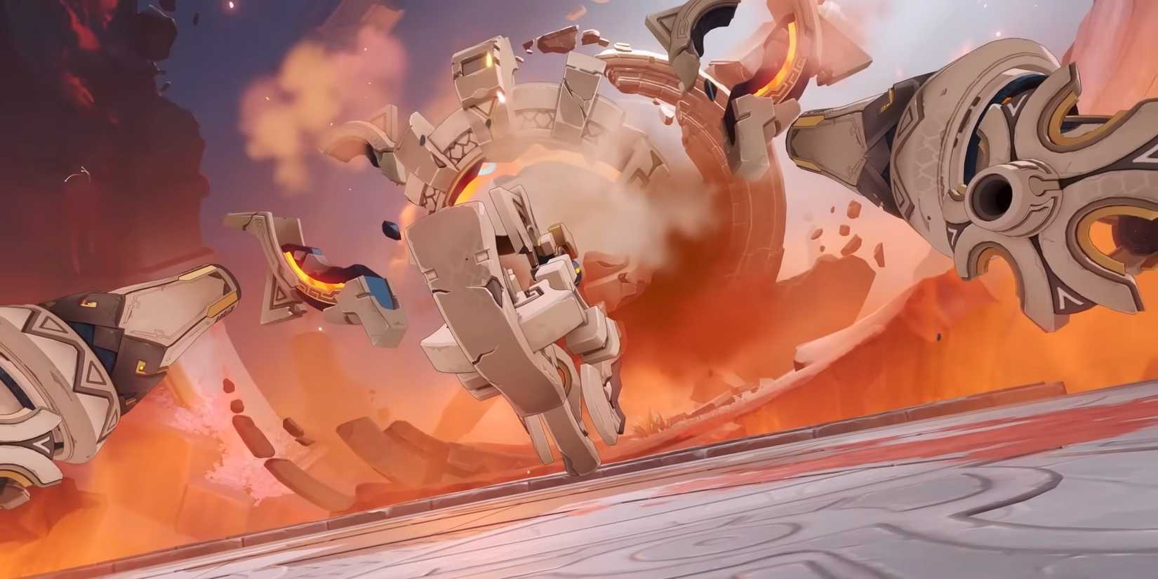 Genshin Impact's Automaton boss extends its arms.