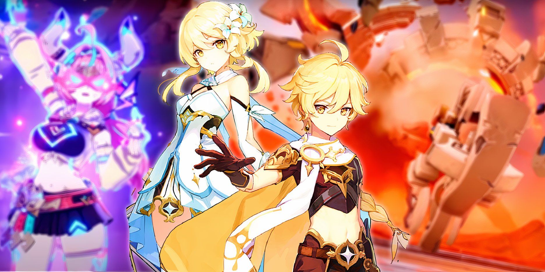 Genshin Impact characters with new version 5.5 images behind them