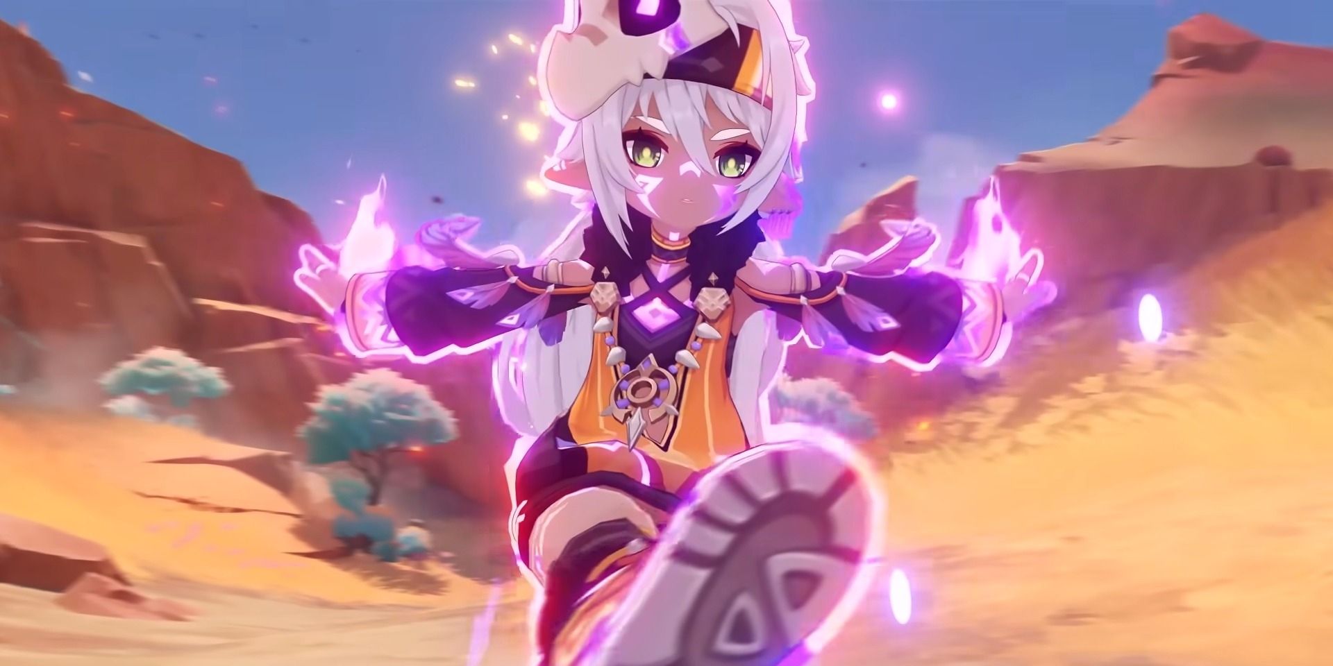 Genshin Impact&rsquo;s Iansan kicks forward in the Nightsoul&rsquo;s Blessing state.