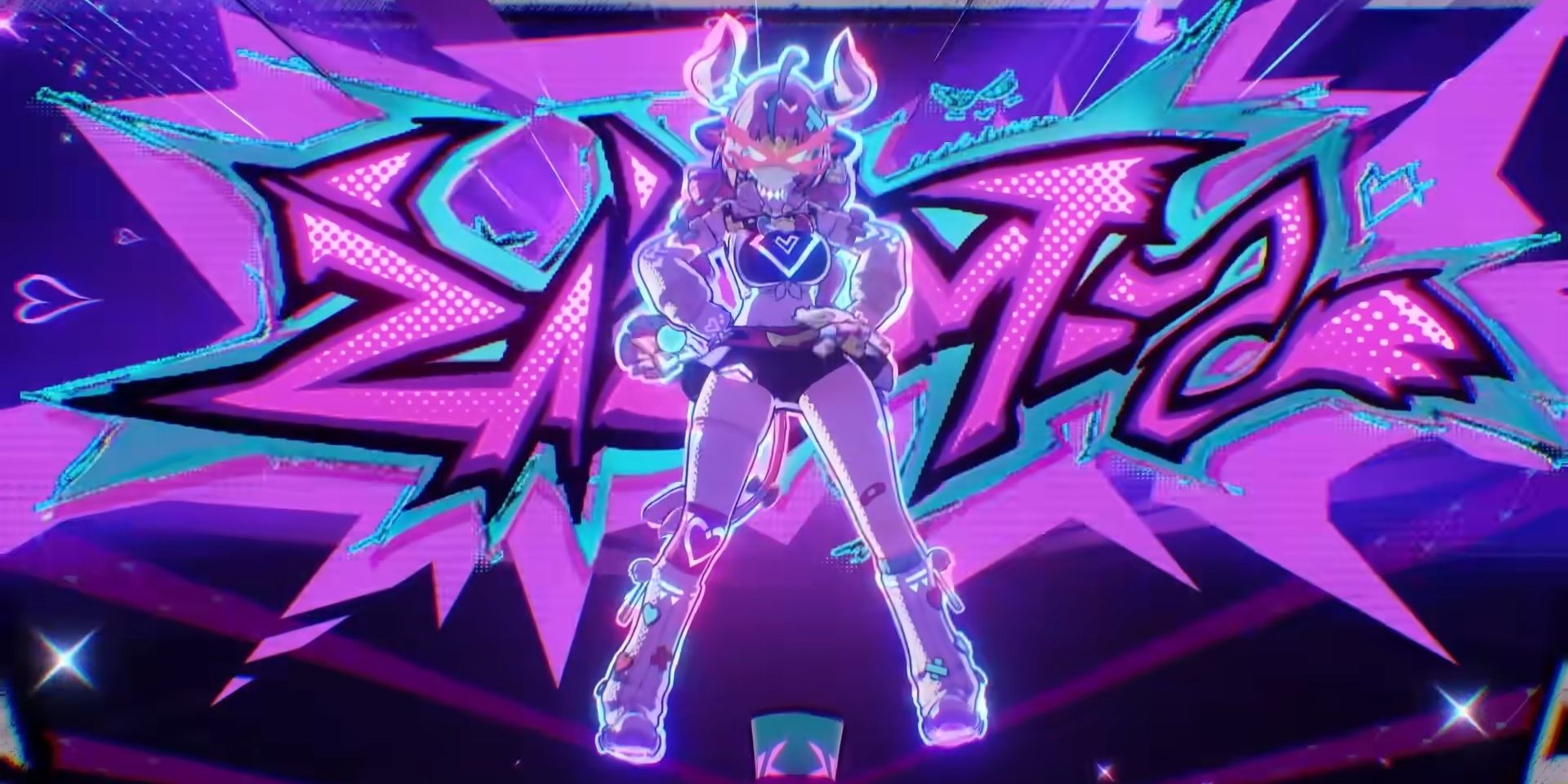Genshin Impact&rsquo;s Varesa in her Fiery Passion state with graffiti in the background.