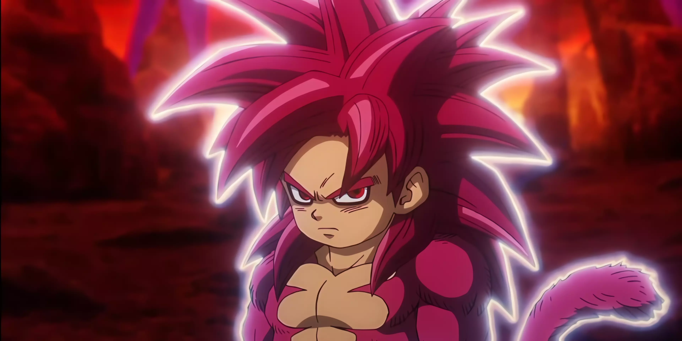 Goku olhando para Gomah durante a luta depois de despertar o Super Saiyan 4.