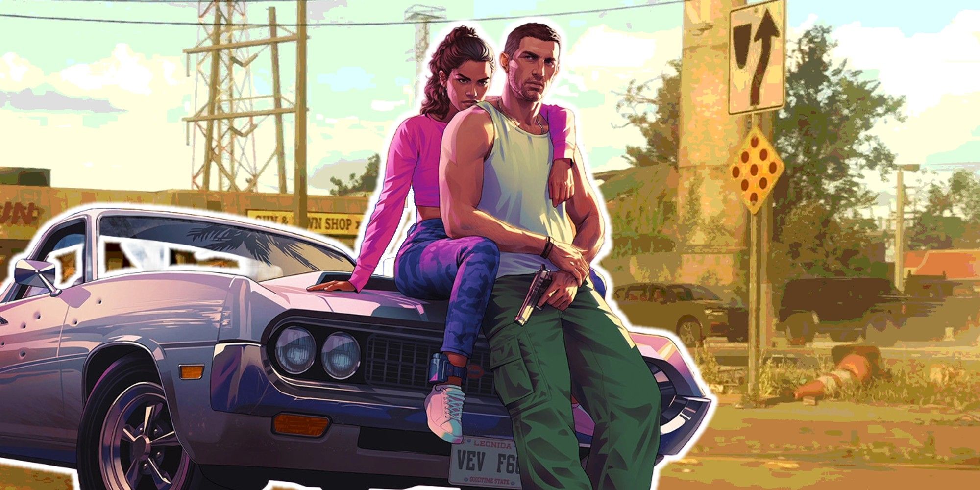 Protagonistas de Grand Theft Auto 6 em um carro em área hostil