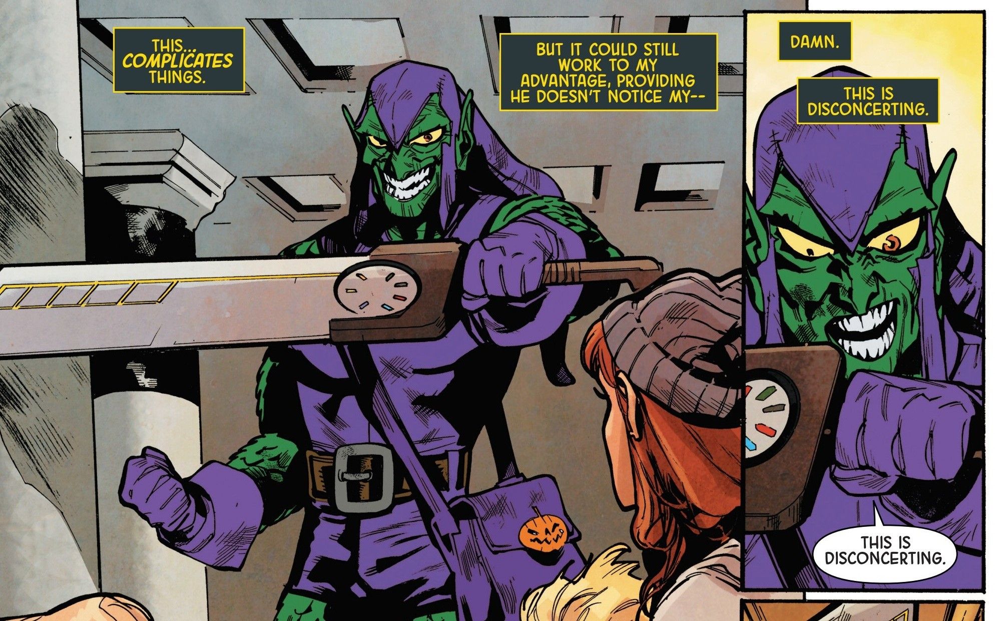 Green Goblin Holds the Infinity Sword While Zavala Talks Through Text Boxes