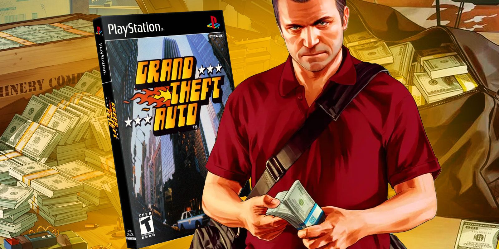 GTA 1 case with a GTA character with money