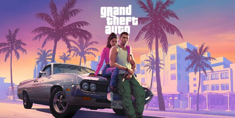 Grand Theft Auto 6 Official Art showing the two protagonists sitting on a car.