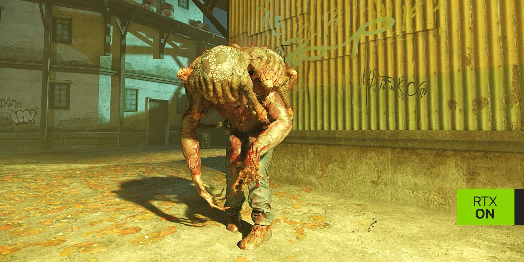 Half-Life 2 RTX showing off Monster in front of a building.