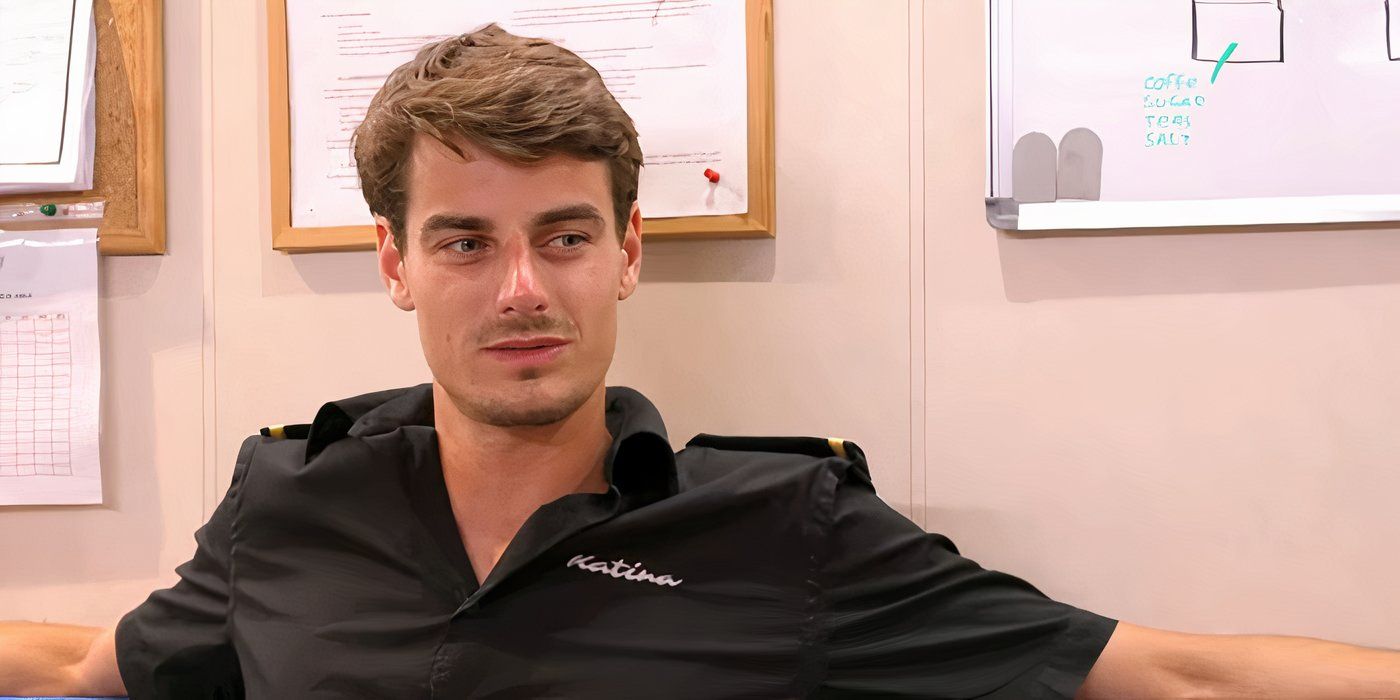 Harry Van Vliet looking annoyed in the galley on Below Deck Down Under