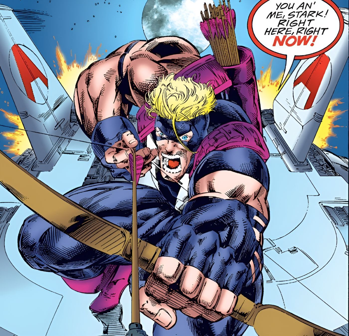Hawkeye comes after Iron Man for blaming a murder on Hawkeye.