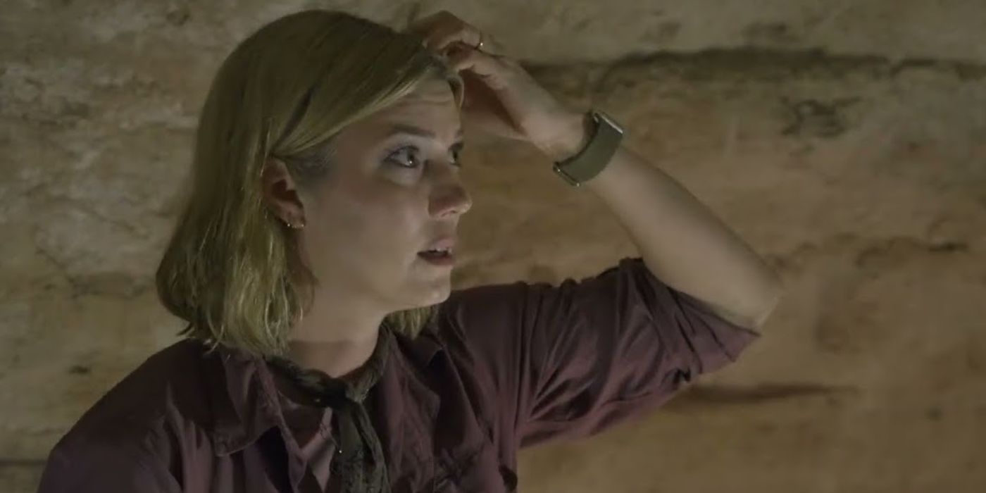 Heather Amaro scratching her head in Expedition X.