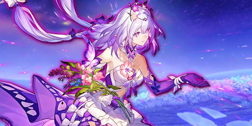 Honkai Star Rail's Castorice extends her hand in front of a field of flowers.