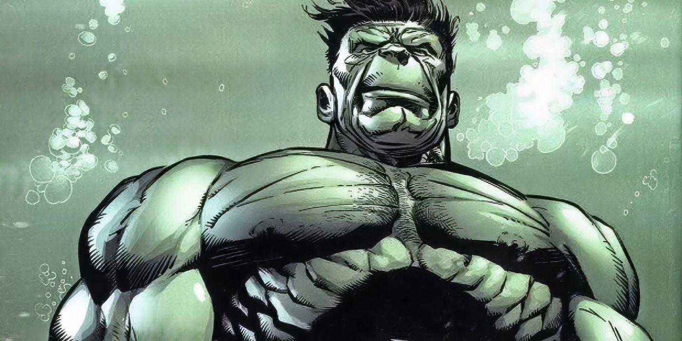 The Hulk holding his breath underwater.