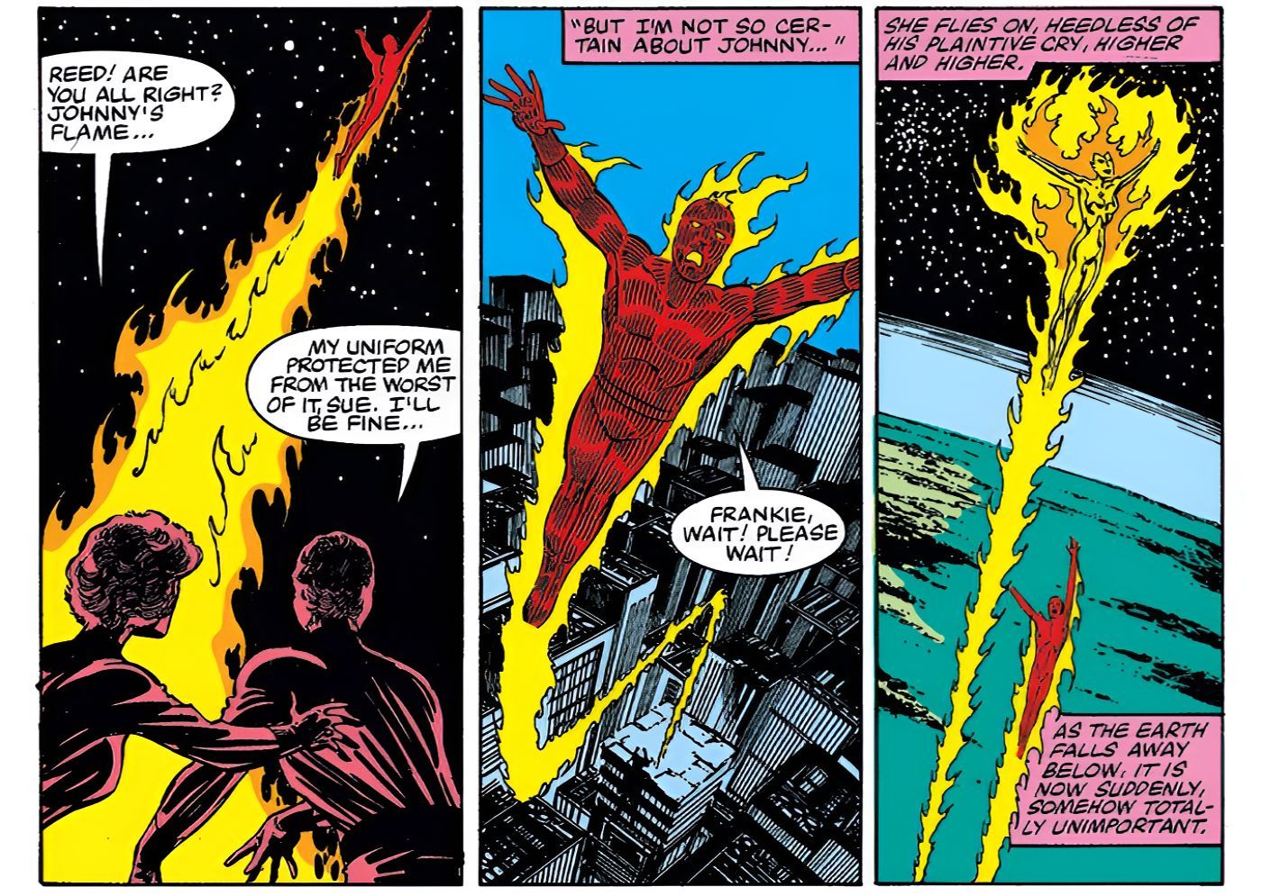 Human Torch chases Frankie into space.