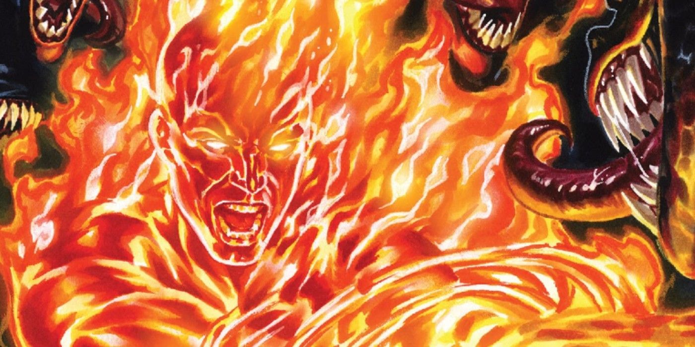 Human Torch fights symbiotes with his flames