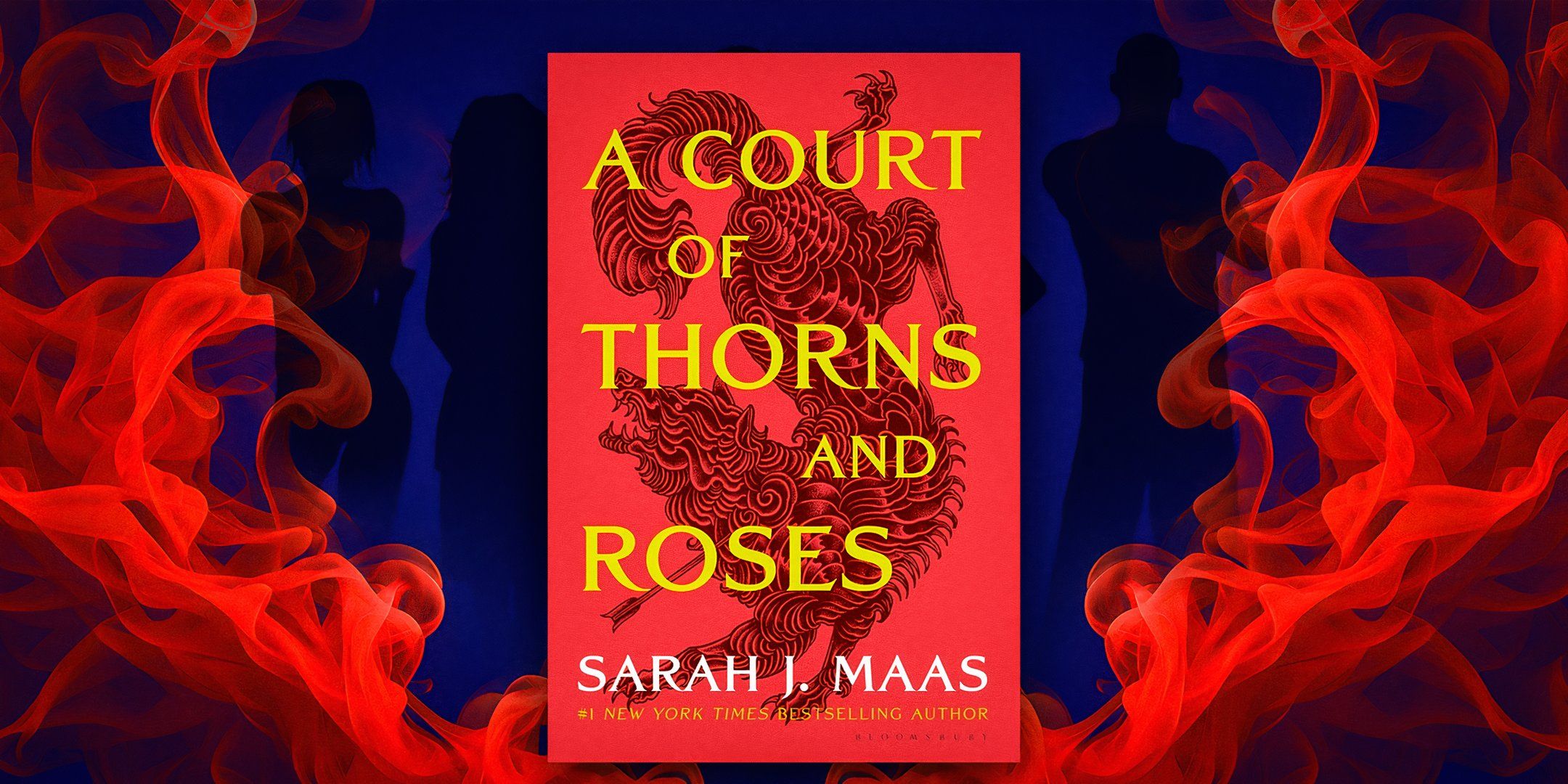A custom image of A Court Of Thorns &amp; Roses with a red smokey background.