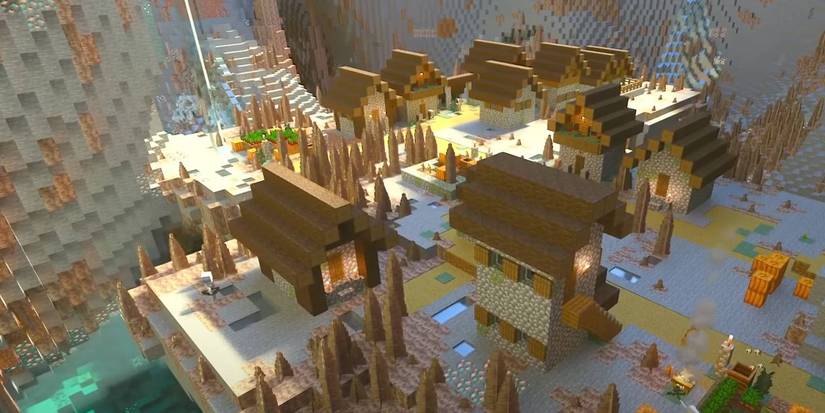 Minecraft Blacksmith Village in Blacksmith Kingdom Cave biome world seed