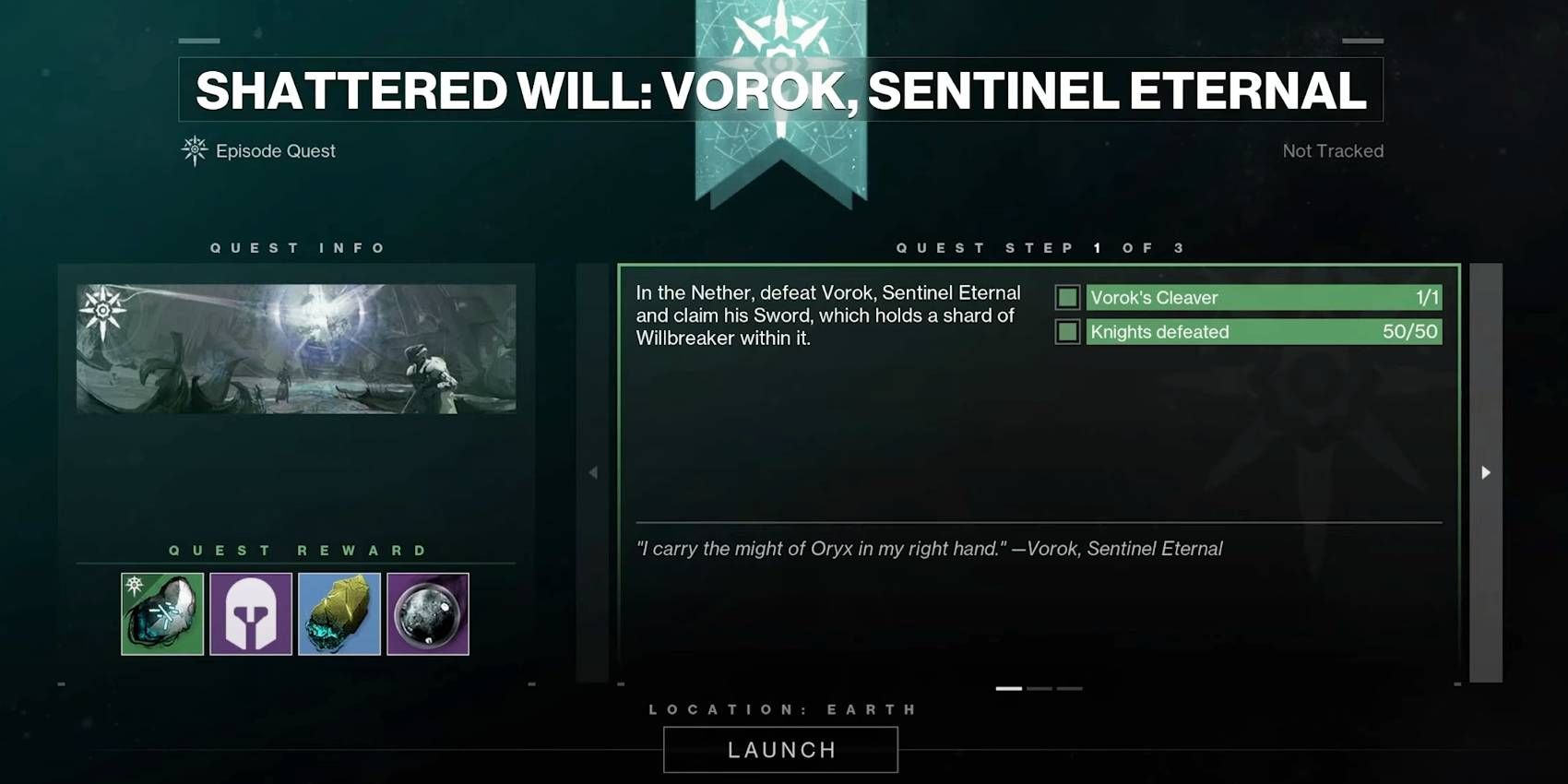 Destiny 2 Shattered Wil: Vorok, Sentinel Eternal quest completion and rewards
