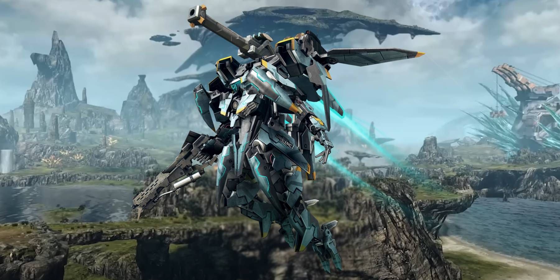 Xenoblade Chronicles X Definitive Edition mech flying through world of Mira