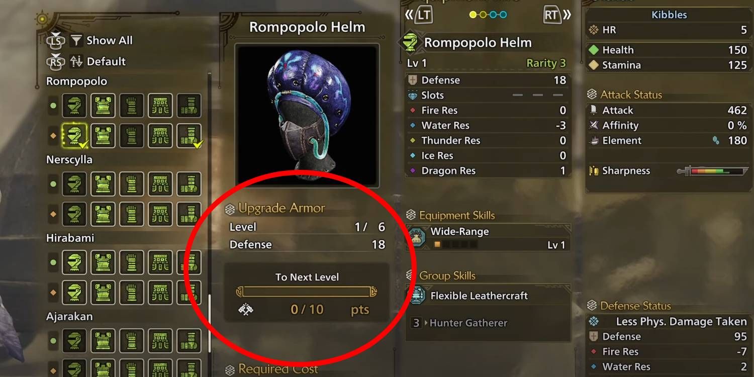 Monster Hunter Wilds upgrade option for Rompopolo Helm armor piece