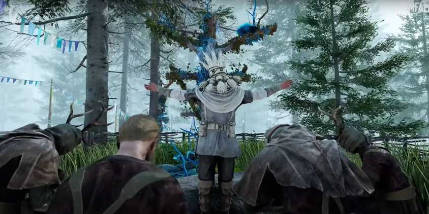 Atomfall group of people worshipping a sacrificed infected with cult leader