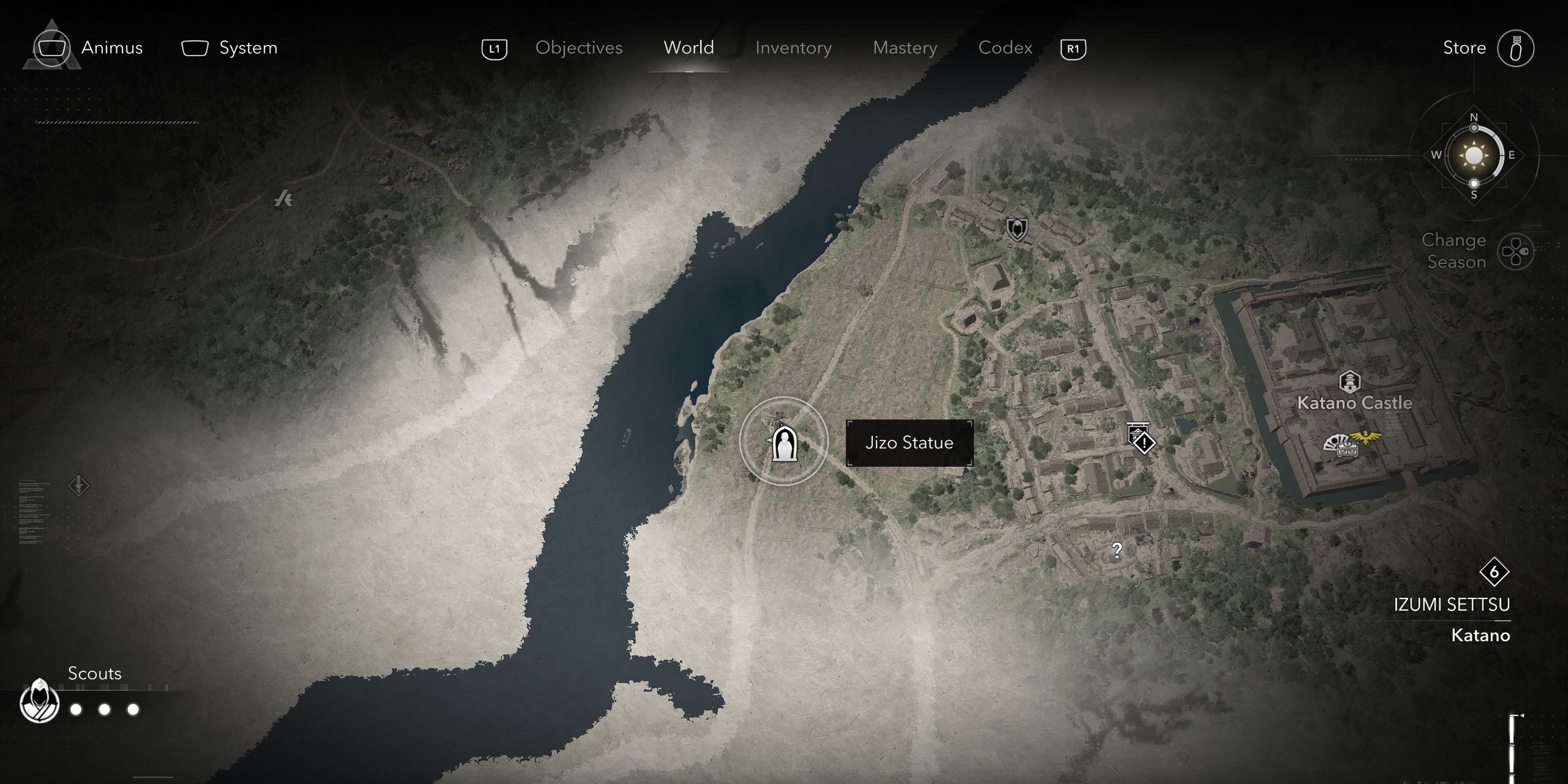 Map location Katano Jizo Statue in Assassin&rsquo;s Creed Shadows