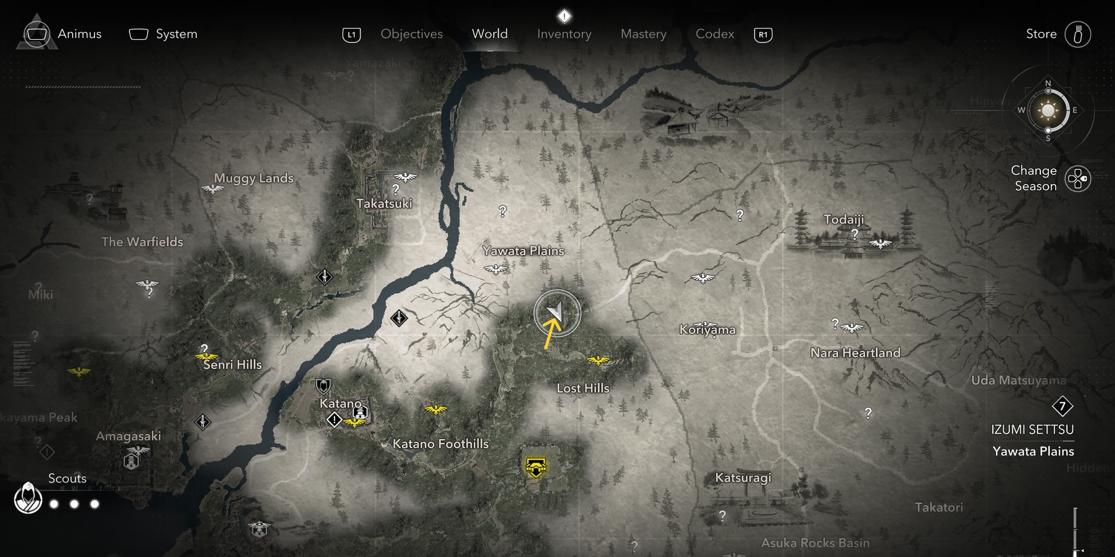 Map location in Yawata Plains Jizo Statues in Assassin&rsquo;s Creed Shadows