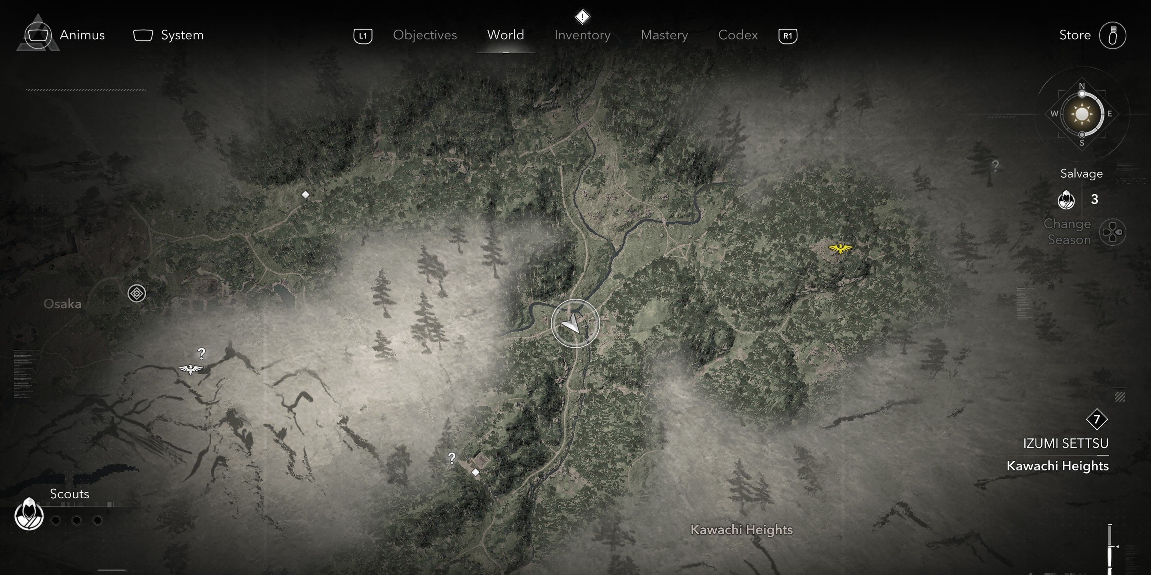 Map Location of the Kawachi Heights Jizo Statue in Assassin&rsquo;s Creed Shadows