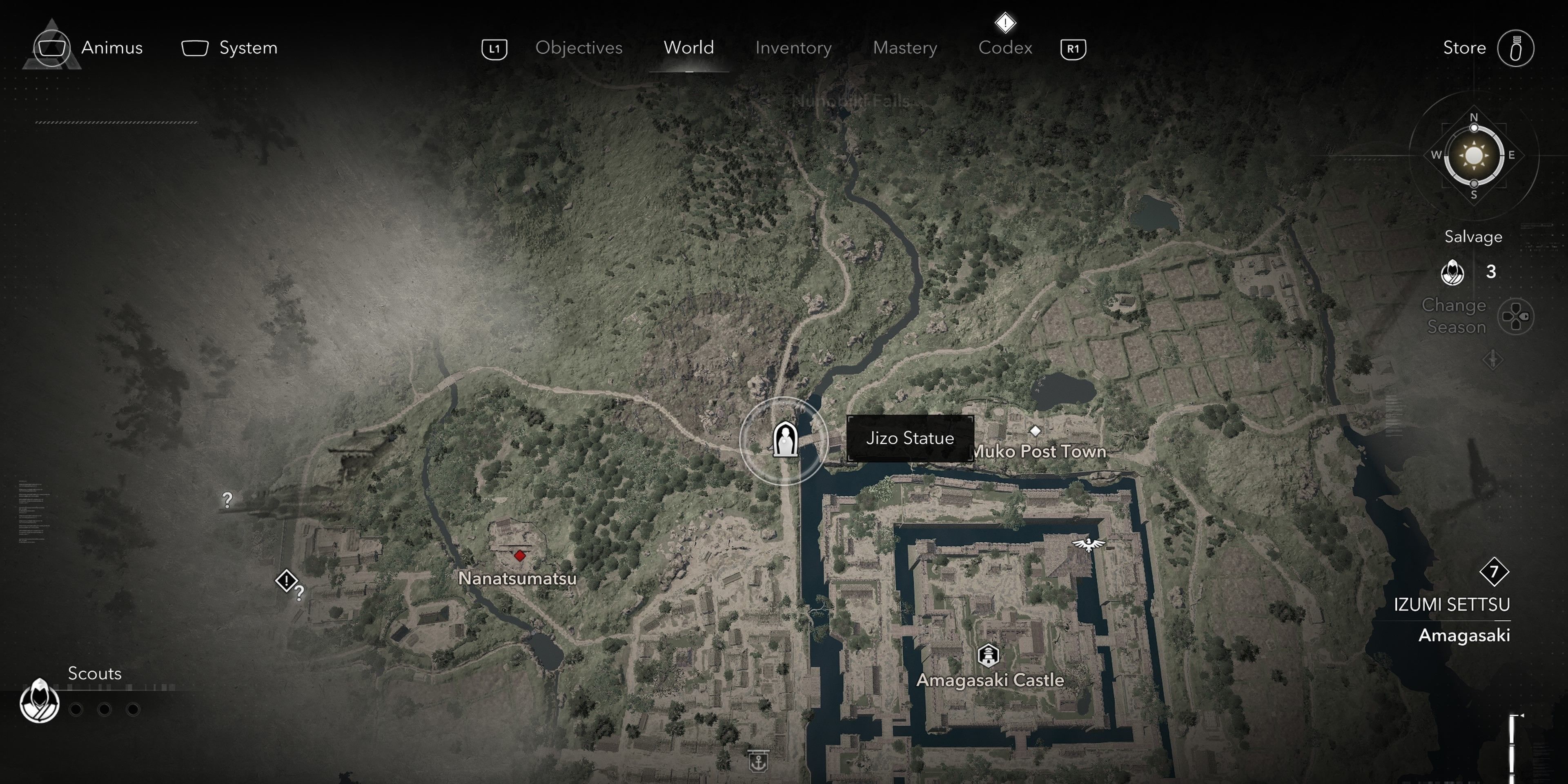 Map location of Amagasaki Jizo Statue in Assassin&rsquo;s Creed Shadows
