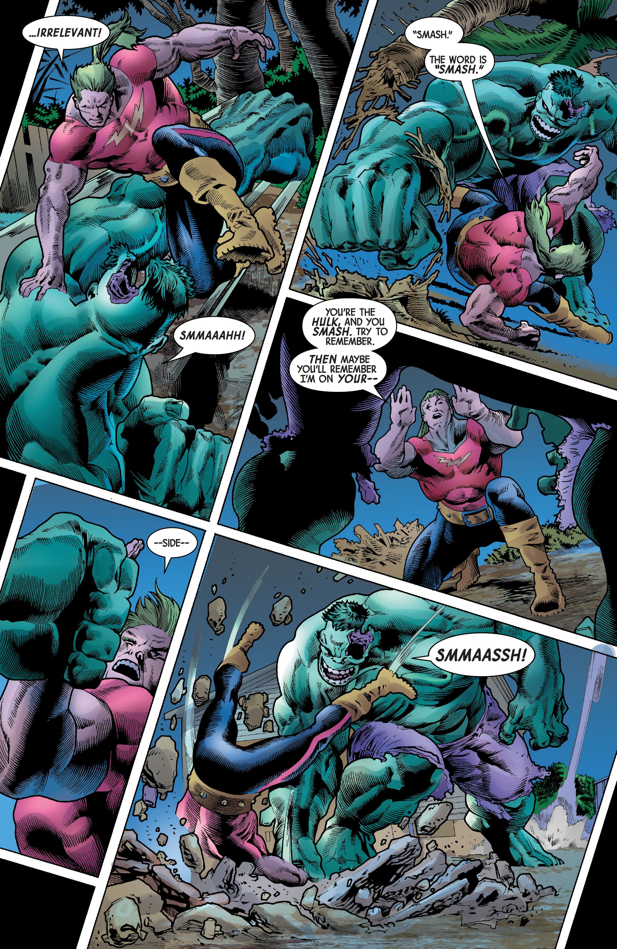 The Hulk fights Doc Samson despite having a massive hole in his brain.