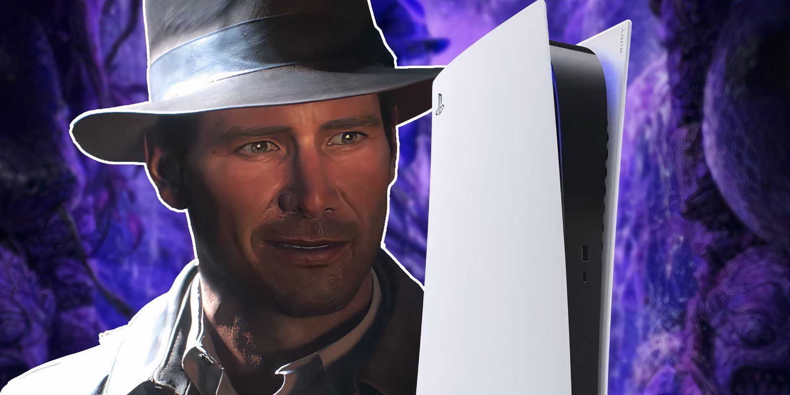 indiana-jones-from-the-great-circle-smiling-at-ps5-console Indiana Jones e o Grande Círculo podem estar indo para o PlayStation 5 em breve, como uma superfície de classificação de ESRB