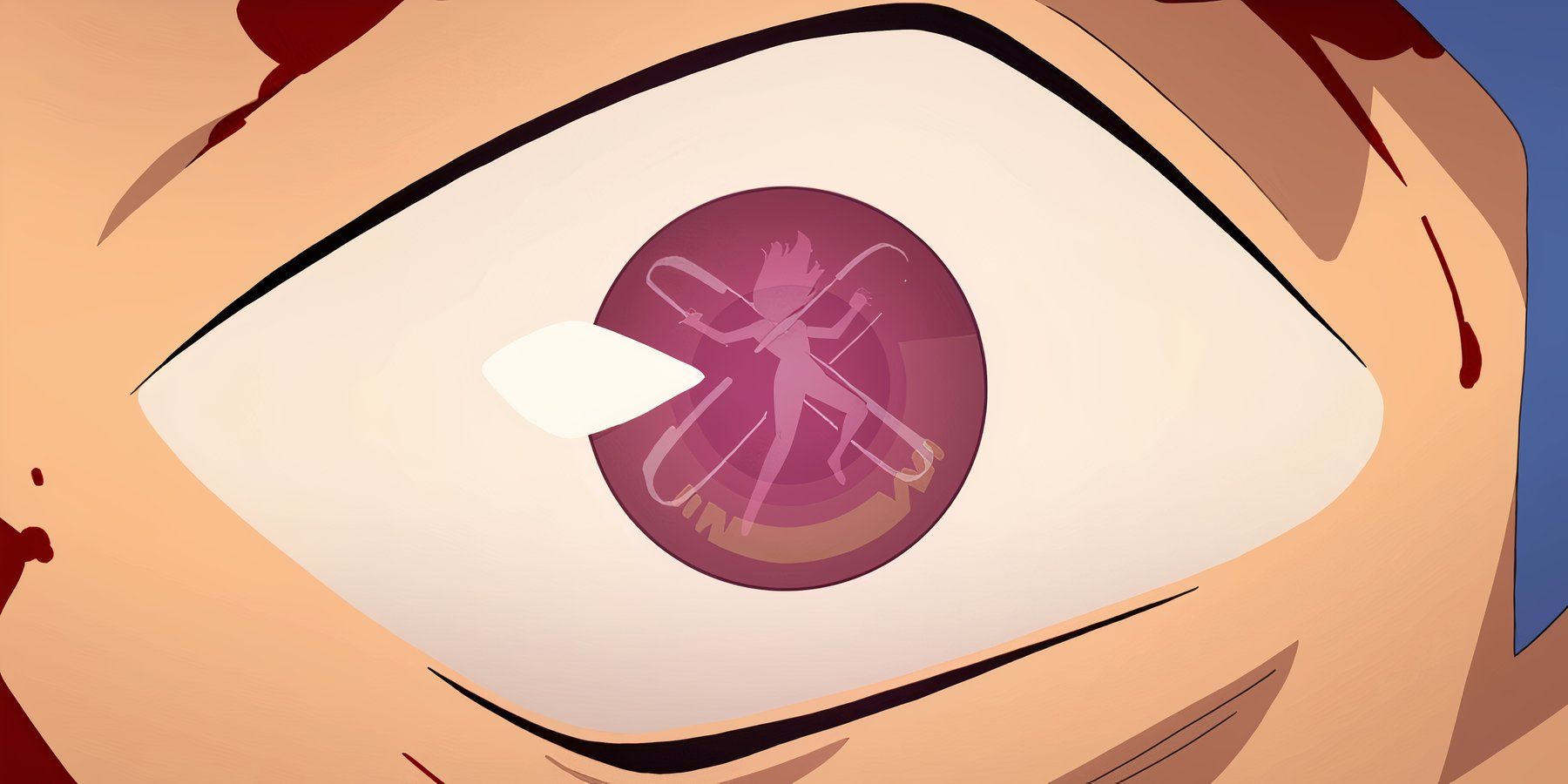Atom Eve using her full power in the reflection of Mark Grayson&rsquo;s eye in Invincible