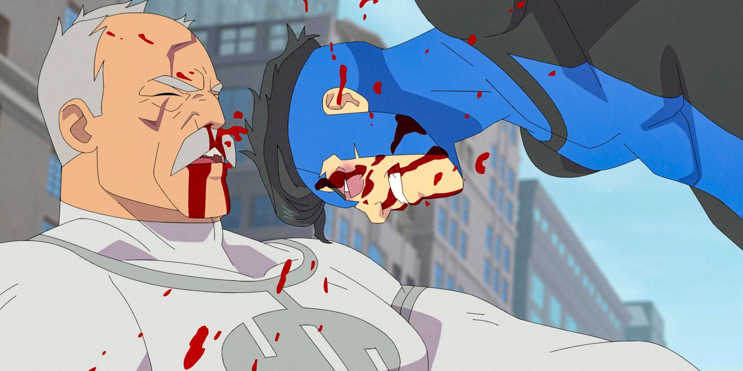 Invincible headbutting Conquest in the face in Invincible Season 3 Ep 8