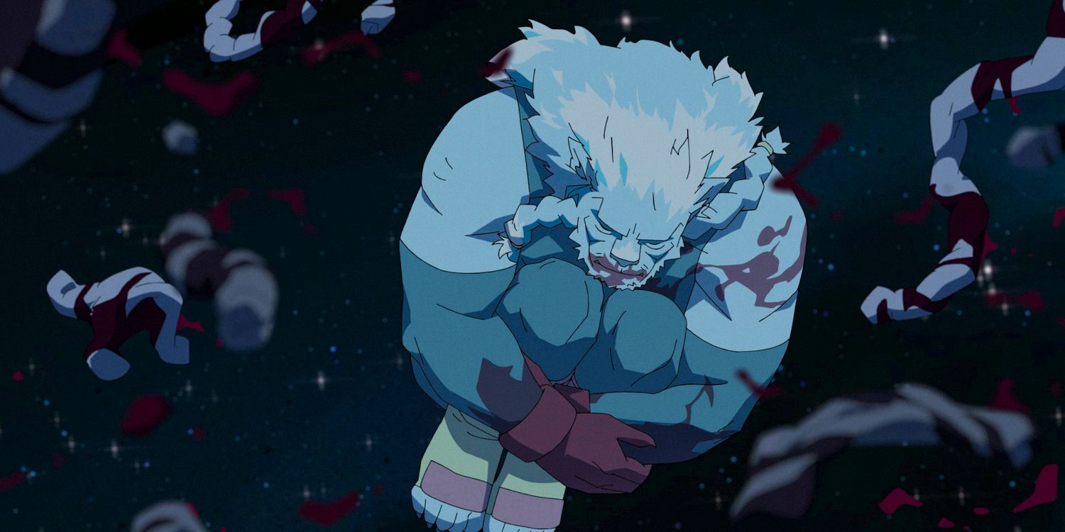 Battle Beast frozen, floating in space in Invincible Season 3 Ep 8