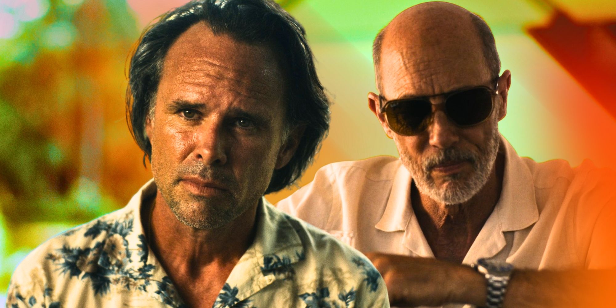 Walton Goggins as Rick Hatchett and Jon Gries as Greg Hunt in The white lotus