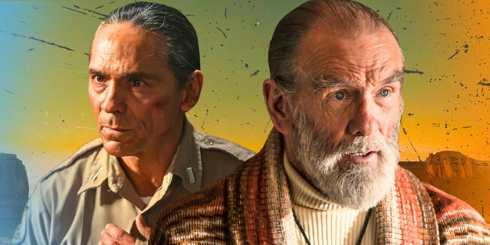 Zahn McClarnon as Joe Leaphorn & John Diehl as BJ Vines in Dark Winds