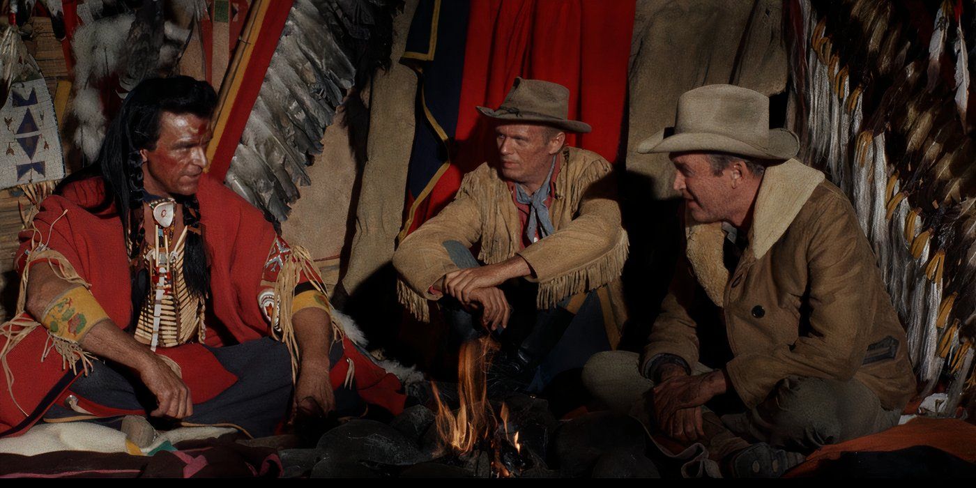 James Stewart and Richard Widmark in two rode together