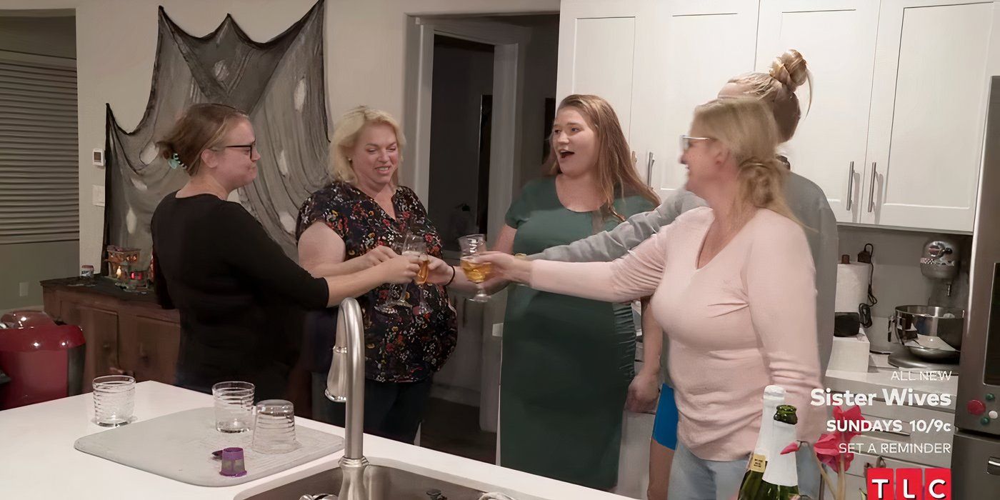 Janelle Brown, Christine Brown, Maddie Brush and Mykelti Padron toast on Sister Wives