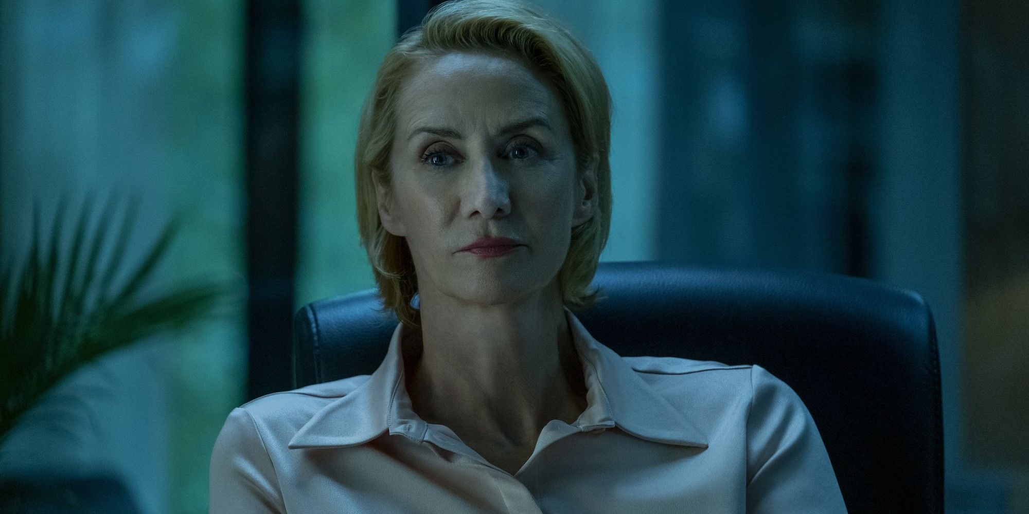 Janet McTeer as Helen Pierce sitting in a chair and staring ahead in Ozark